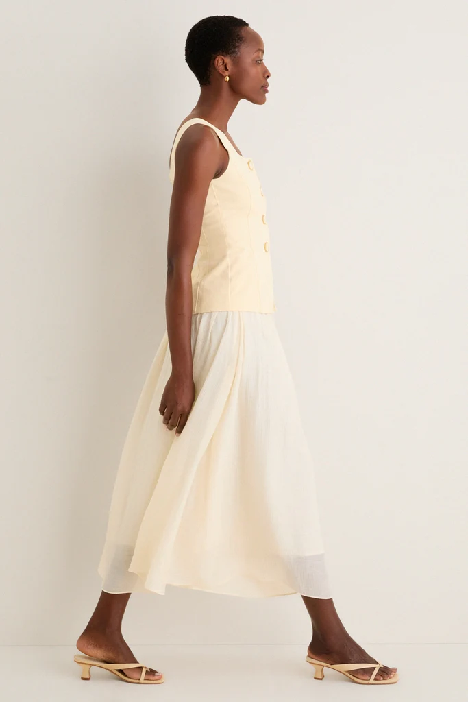 Yellow and Ivory Square Neck Vest Midi Dress - Image 3